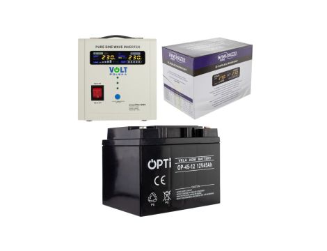 Zestaw awaryjnego zasilania pieca SINUS PRO 12V 800VA VOLT + Akumulator AGM 45Ah VOLT