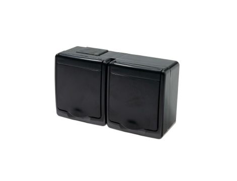 BETA Gniazdo hermetyczne podwójne, czarne, czarna klapka, IP44 /D.3712CGG/1/