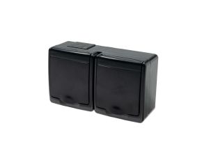 BETA Gniazdo hermetyczne podwójne schuko, czarne, czarna klapka, IP44 /D.3713SCGG/1/