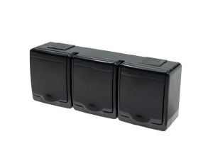 BETA Gniazdo hermetyczne potrójne schuko, czarne, czarna klapka, IP44 /D.3715SCGGG/1/