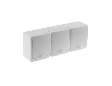BETA Gniazdo hermetyczne potrójne, białe, biała klapka, IP44 /D.3114BGGG/1/