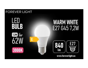 Żarówka LED E27 G45 7.2W 840lm 3000K klasa E Forever Light