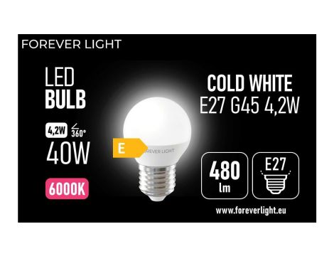 Żarówka LED E27 G45 4.2W 480lm 6000K klasa E Forever Light