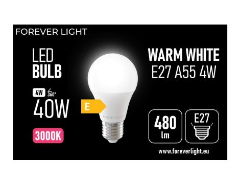 Żarówka LED E27 A55 4W 480lm 3000K klasa E Forever Light
