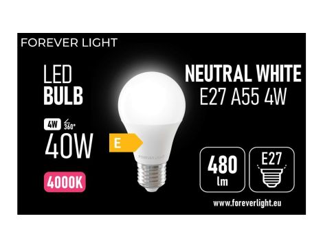 Żarówka LED E27 A55 4W 480lm 4000K klasa E Forever Light