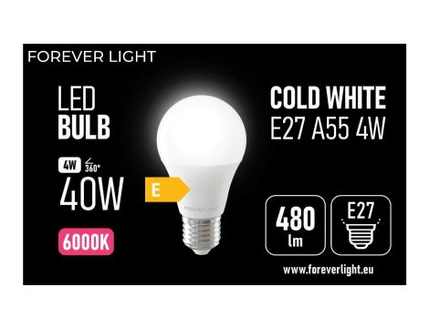 Żarówka LED E27 A55 4W 480lm 6000K klasa E Forever Light
