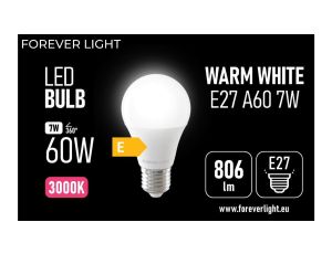 Żarówka LED E27 A60 7W 806lm 3000K klasa E Forever Light