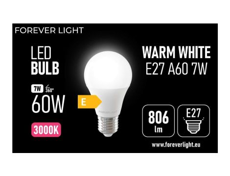 Żarówka LED E27 A60 7W 806lm 3000K klasa E Forever Light