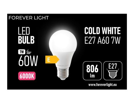 Żarówka LED E27 A60 7W 806lm 6000K klasa E Forever Light