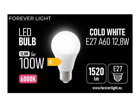 Żarówka LED E27 A60 12.8W 1520lm 6000K klasa E Forever Light
