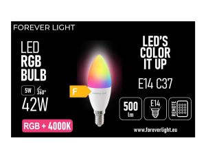 Żarówka LED RGB + NEUTRAL WHITE E14 C37 5W 500lm 4000K klasa F Forever Light