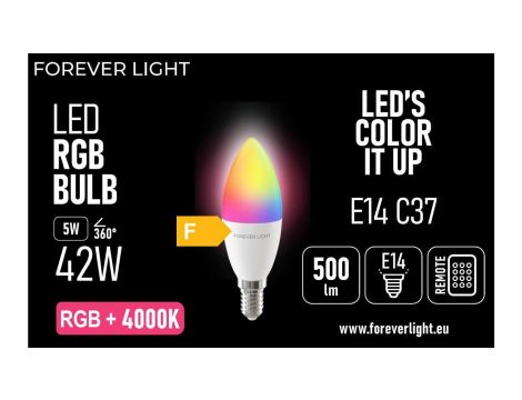 Żarówka LED RGB + NEUTRAL WHITE E14 C37 5W 500lm 4000K klasa F Forever Light
