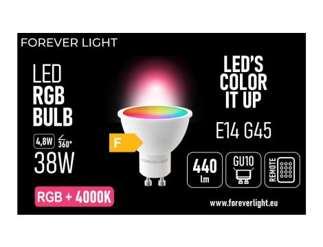 Żarówka LED RGB + NEUTRAL WHITE GU10 4.8W 440lm 4000K klasa F Forever Light