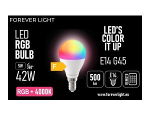Żarówka LED RGB + NEUTRAL WHITE E14 G45 5W 500lm 4000K klasa F Forever Light