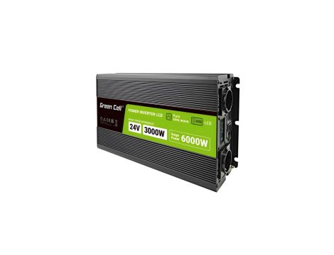 Przetwornica napięcia Green Cell PowerInverter LCD 24 V 3000W/60000W Przetwornica samochodowa z wyświetlaczem - czysty sinus