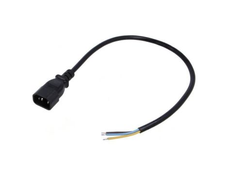 Kabel: 3x0,75mm2, IEC C14 męski, 0,5m, 10A LT-602 H05VV-F 3X0.75 BLK 0.5M END