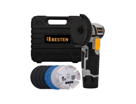 Szlifierka kątowa akumulatorowa bezszczotkowa mini gumówka 2x AKU 7x tarcza BESTEN BE0002857