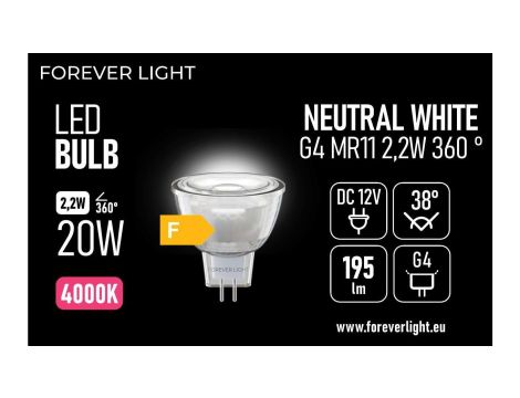 Żarówka LED G4 MR11 38 2.2W 195lm 4000K 12V szklana klasa F Forever Light