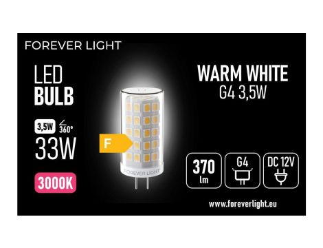 Żarówka LED G4 3.5W 370lm 3000K 12V klasa F Forever Light