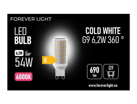 Żarówka LED G9 6.2W 690lm 6000K ceramiczna klasa E Forever Light