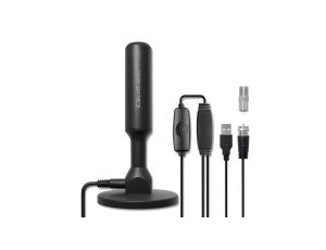 Qoltec Wewnętrzna Antena TV DVB-T2 ze wzmacniaczem sygnału i magnetyczną podstawą 4K 28dBi 5m