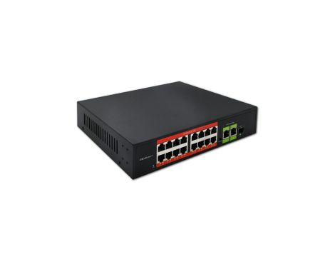 Qoltec Przełącznik sieciowy SWITCH Fast Ethernet PoE 16x RJ45 10/100 Mb/s 2x RJ45 Uplink 1000 Mb/s 1x SFP 1000 Mb/s