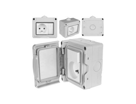 Puszka natynkowa 3M 67,5x45 z gniazdem 2P+Z i przełącznikiem hermetyczna IP55 Mediabox