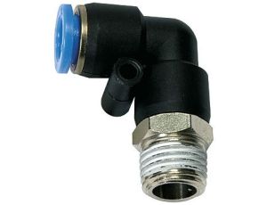 Złączka pneumatyczna wtykowa kątowa obrotowa do węża fi 4 mm, R 1/4 GZ, tworzywo sztuczne