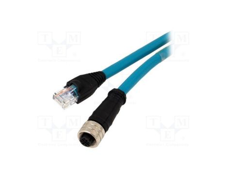 Adapter M12 żeński RJ45 wtyk kod D-Ethernet PIN 4 IP67 1m 1201080010