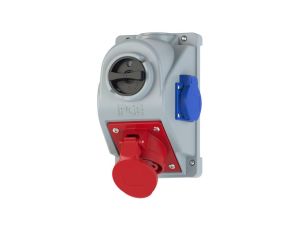 Gniazdo siłowe z klapką i wyłącznikiem 5p 32A 400V stałe + 230V 16A IP44 COMBO-POL PCE 960625411W