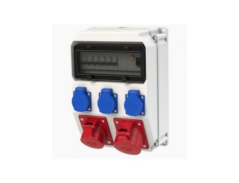 Rozdzielnica budowlana ADAMÓW hermetyczna IP54 z zabezpieczeniem + 1x16A/5PxC16 +1x32A5p + 3x230V/2P+Zx3xC16 PCE 9036510W