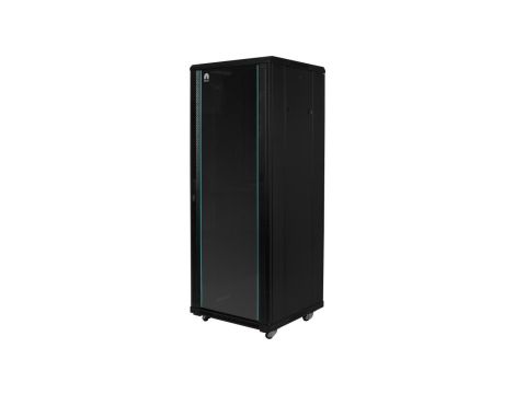 Szafa stojąca RACK 19 22U 600x600mm drzwi szklane czarna (złożona) NEKU FLR GREEN + wyposażenie