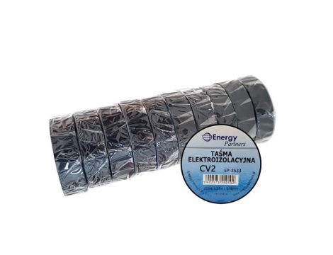 CV2 (EP-2533) CZA10 - taśma elektroizolacyjna PCW (zestaw 10 rolek 25mm x 33m x 0.18mm) czarna