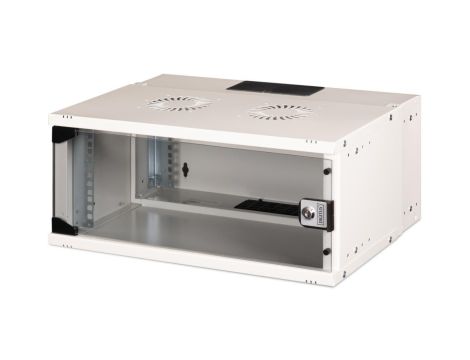 Szafa sieciowa wisząca 19 4U, SOHO PRO 240 x 540 x 400 mm, drzwi szyba, szary, niezłożona, 60kg DN-49200