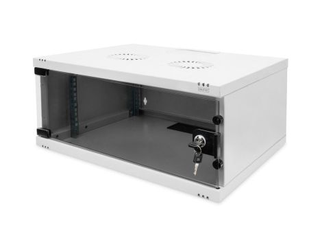 Szafa sieciowa wisząca 19 4U, SOHO 241 x 540 x 400 mm, drzwi szyba, szary, niezłożona, 60kg DN-38010