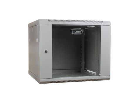 Szafa sieciowa wisząca 19 9U rack 600x600, drzwi szyba, szary, niedzielona, złożona, 60kg DN-W19 09U/600