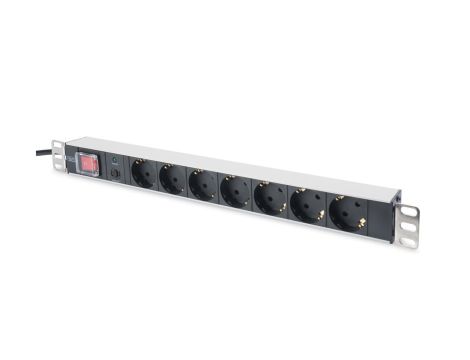 Listwa zasilająca PDU 19 Rack, 7x gniazdo schuko, 2.0m, 1x wtyk unischuko, 16A, wł./wył.,zabezpieczenie przeciążeniowe, DN-95403