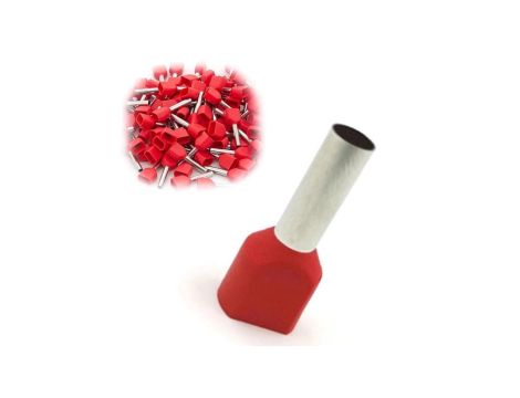 Tulejki Izolowane Kablowe Podwójne Do Przewodów 2x10 mm Czerwone 100 Szt.