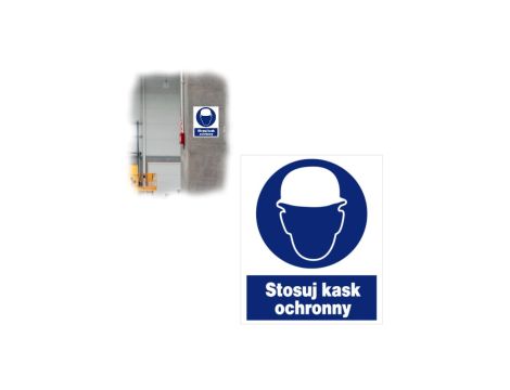 Tabliczka BHP Tablica Nakazu Znak STOSUJ KASK OCHRONNY 225x275mm ZNO-3