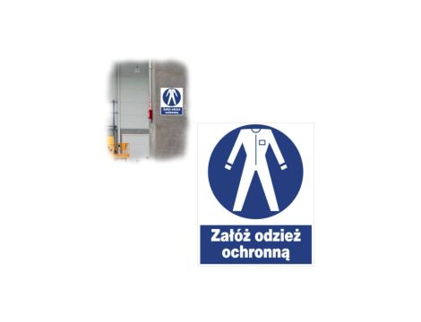 Tabliczka BHP Tablica Nakazu Znak ZAŁÓŻ ODZIEŻ OCHRONNĄ 225x275mm