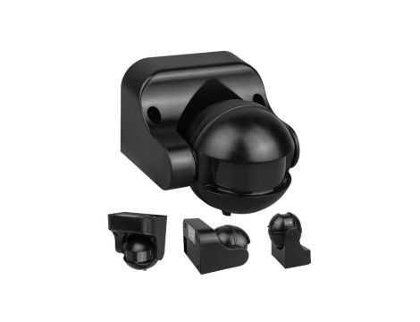 Czujnik ruchu PIR Maclean, na podczerwień, IP44, czarny z czarną przesłoną, zasięg 12m, max. obciążenie 300/1200W, MCE358 B/B