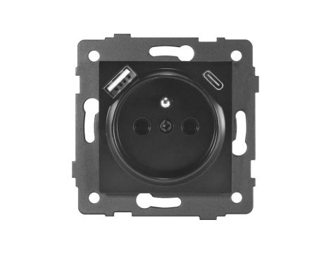 Gniazdo pojedyncze 2P+Z z gniazdem USB MODERN-Q, 16A-250V~, czarne