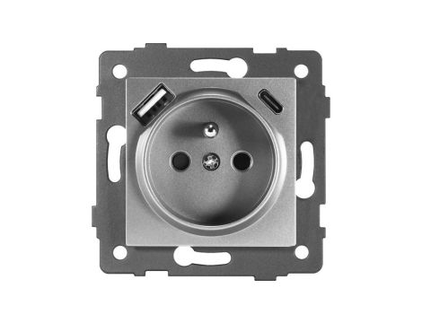 Gniazdo pojedyncze 2P+Z z gniazdem USB MODERN-Q, 16A-250V~, szare