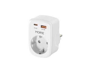 Adapter sieciowy MORRE M409 - 1 gniazdo AC, 1xUSB-C 20W, 1xUSB-A 18W