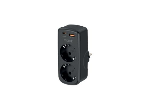 Adapter sieciowy MORRE M410 - 2 gniazda AC. 1xUSB-C 20W, 1xUSB-A 18W