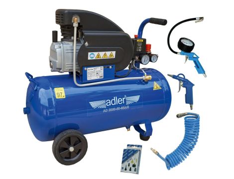 ADLER KOMPRESOR  50l AD 2050-50-8BAR 230V Z ZESTAWEM AKCESORIÓW