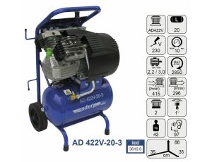 ADLER KOMPRESOR DWUCYLINDRO. AD422V-20-3 JEDNOSTOPNIOWY