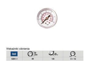 ADLER MANOMETR-WSKAŻ 0-12BAR 40-1/8