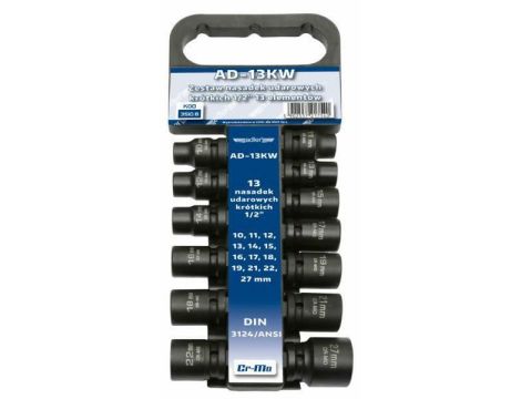 ADLER NASADKI UDAROWE KRÓTKIE 13szt.1/2" 10-27mm /WIESZAK