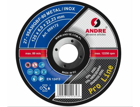 ANDRE TARCZA DO SZLIFOWANIA METALU 125 x 6,0mm METAL/INOX PRO LINE 95A30QBF